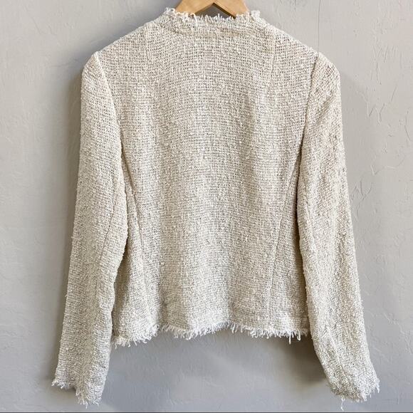 NEW L’AGENCE Cream Raw Hem Fringe Boucle Tweed Jacket - Picture 5 of 9